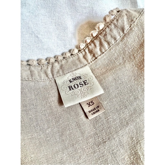 Knox Rose XS V Neck Sleeveless Tan Blue Embrodiered Dress - Picture 5 of 6